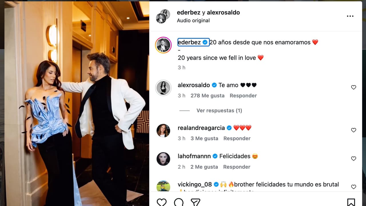 Eugenio Derbez y Alessandra Rosaldo celebran 20 años de relación.
