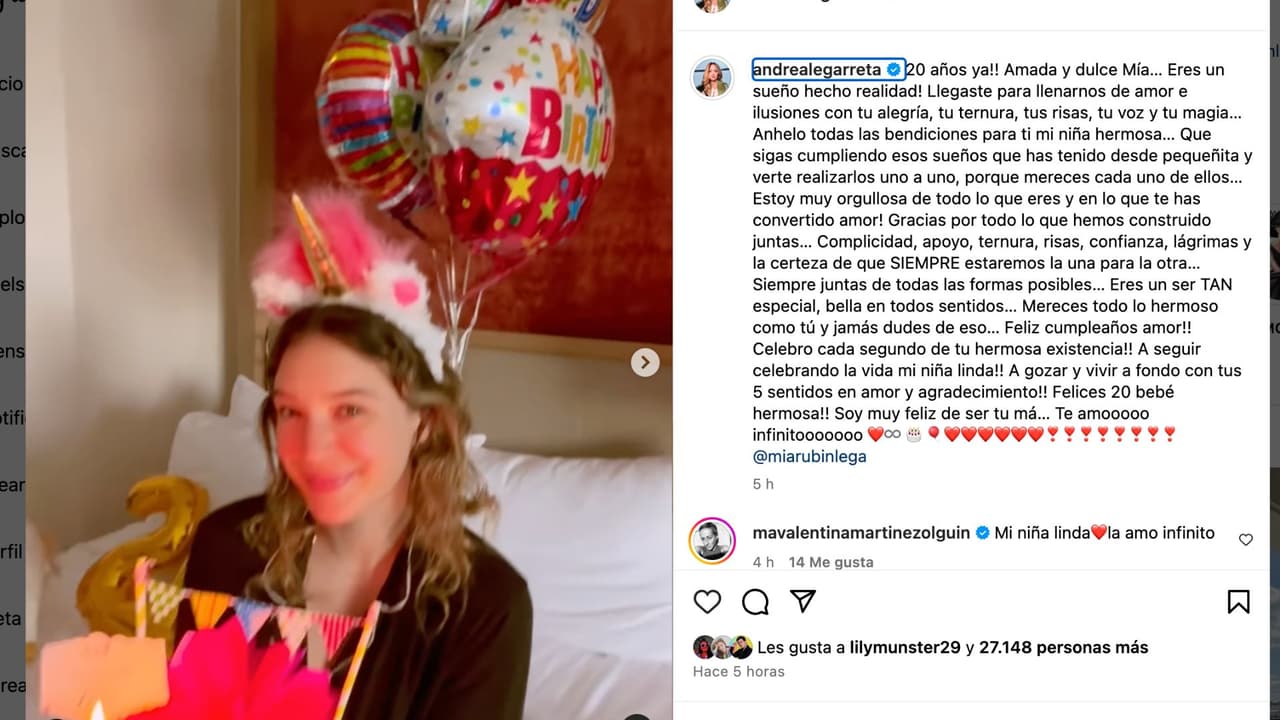 Andrea Legarreta celebra el cumpleaños número 20 de su hija Mía.