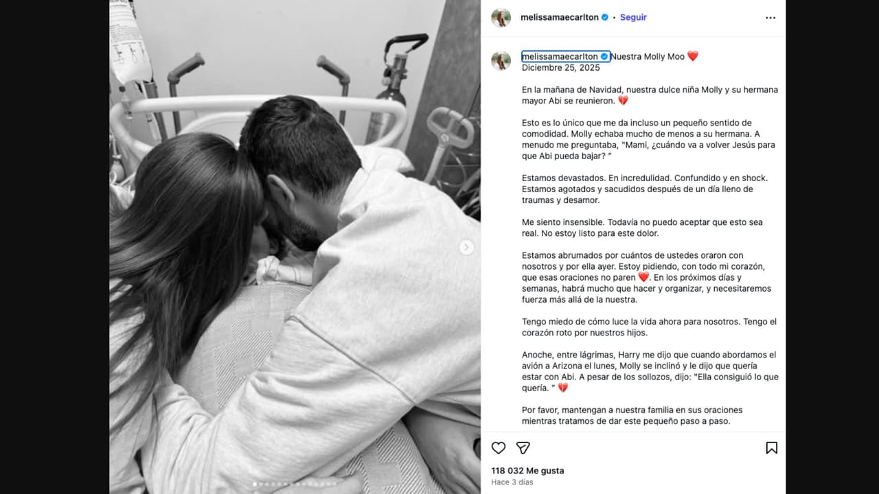 Influencer Melissa Mae Carlton confirma la muerte de su hija menor