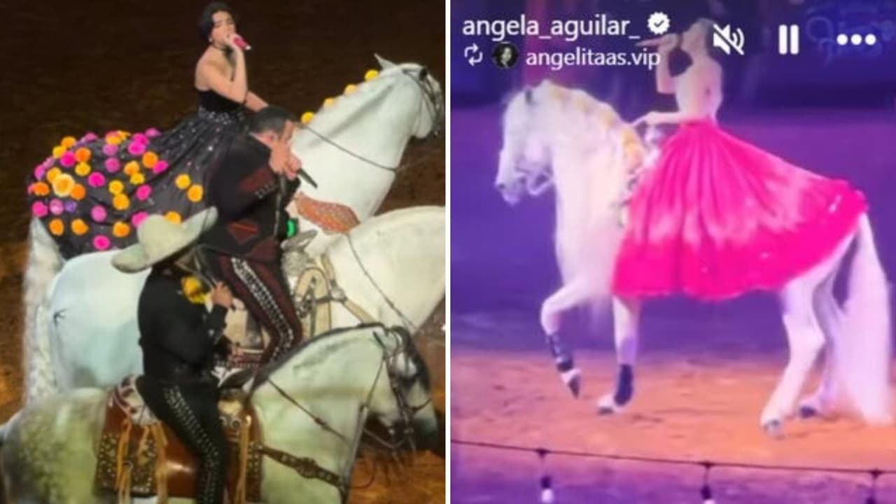Ángela Aguilar en show con su papá Pepe Aguilar.