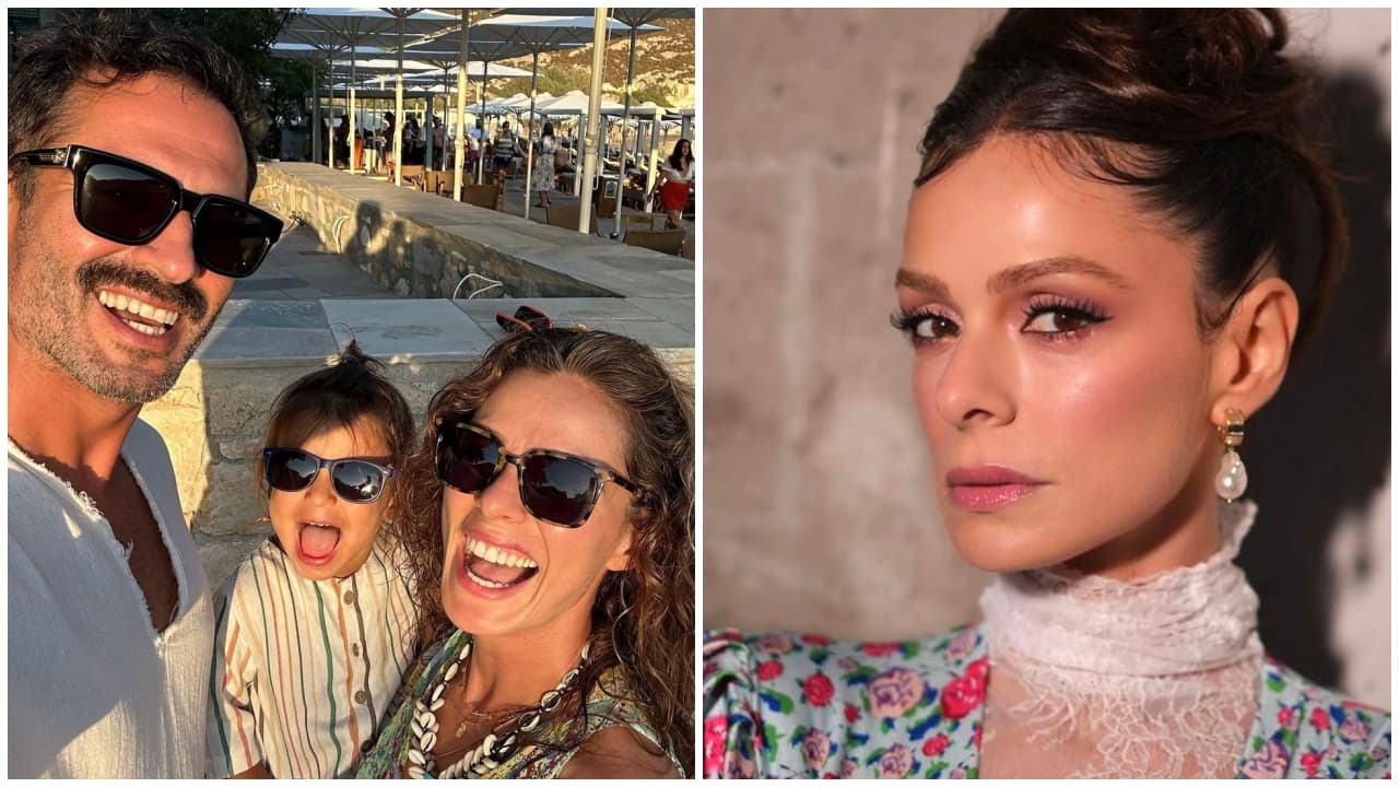 Özge Özpirinçci junto a su esposo e hija en 2023 y una foto actual publicada el 30 de enero de 2024