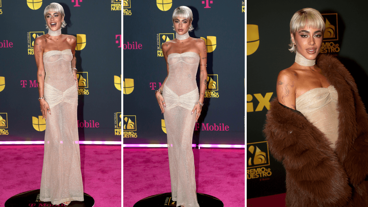 Tini en la alfombra magenta de Premio Lo Nuestro 2024.