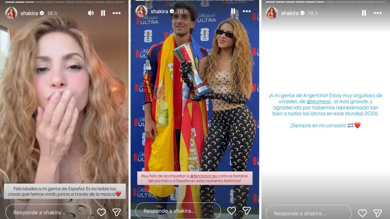 Shakira celebra el triunfo de España y dedica un mensaje a Argentina.