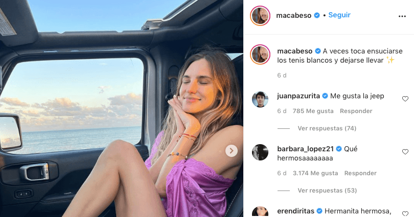 Así fue la interacción entre ellos por varios meses, como en esta fotografía donde la actriz de origen argentino aparece a bordo de una camioneta tipo jeep, y él comentó: "Me gusta la jeep".