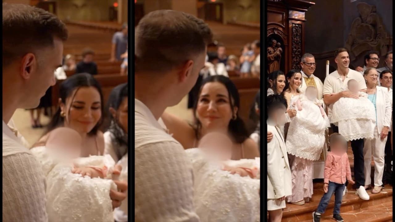 Martha Higareda y su esposo Lewis Howes muestran detalles del bautizo de sus gemelas