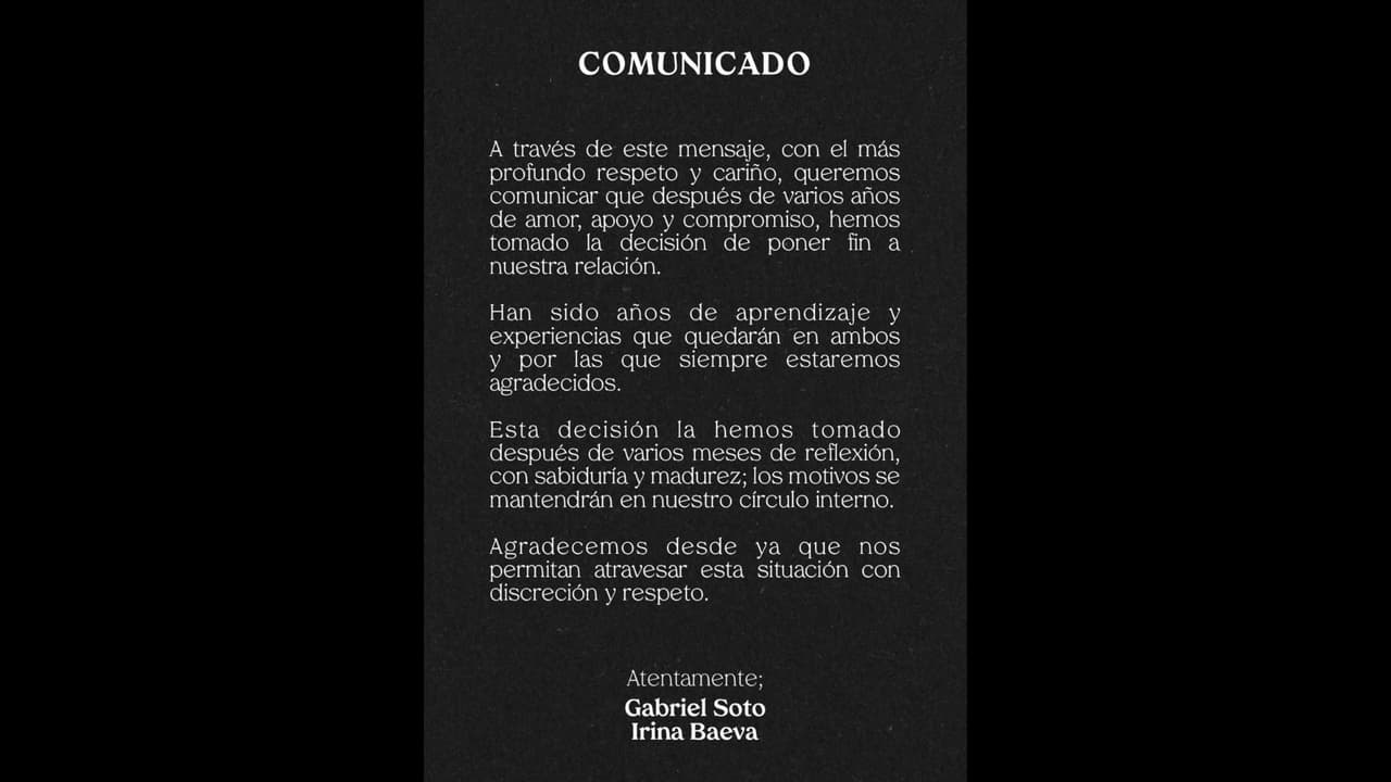 Gabriel Soto e Irina Baeva lanzaron un comunicado para anunciar el final de su relación