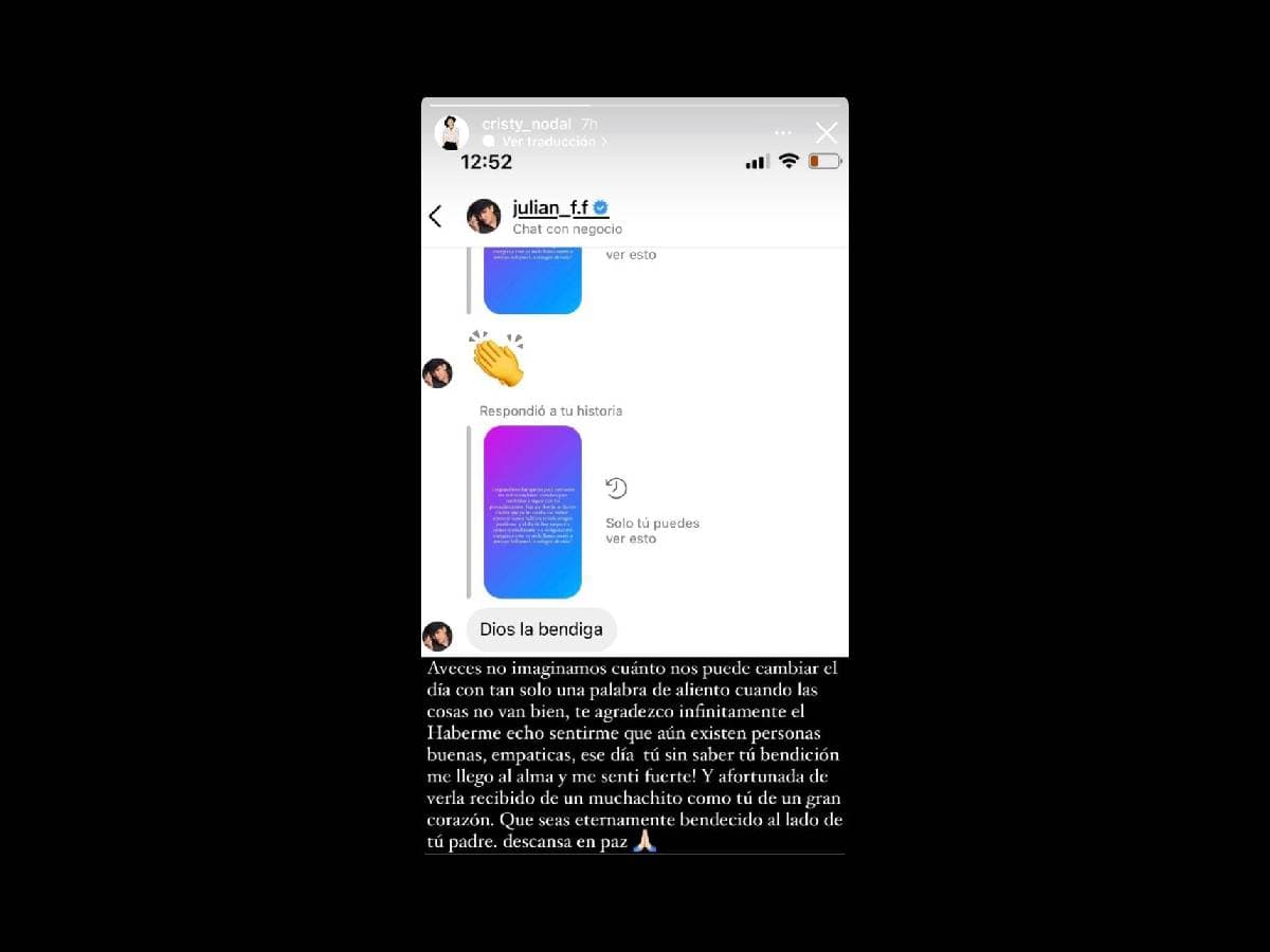 Este fue el mensaje que Julián Figueroa le escribió a Cristy Nodal