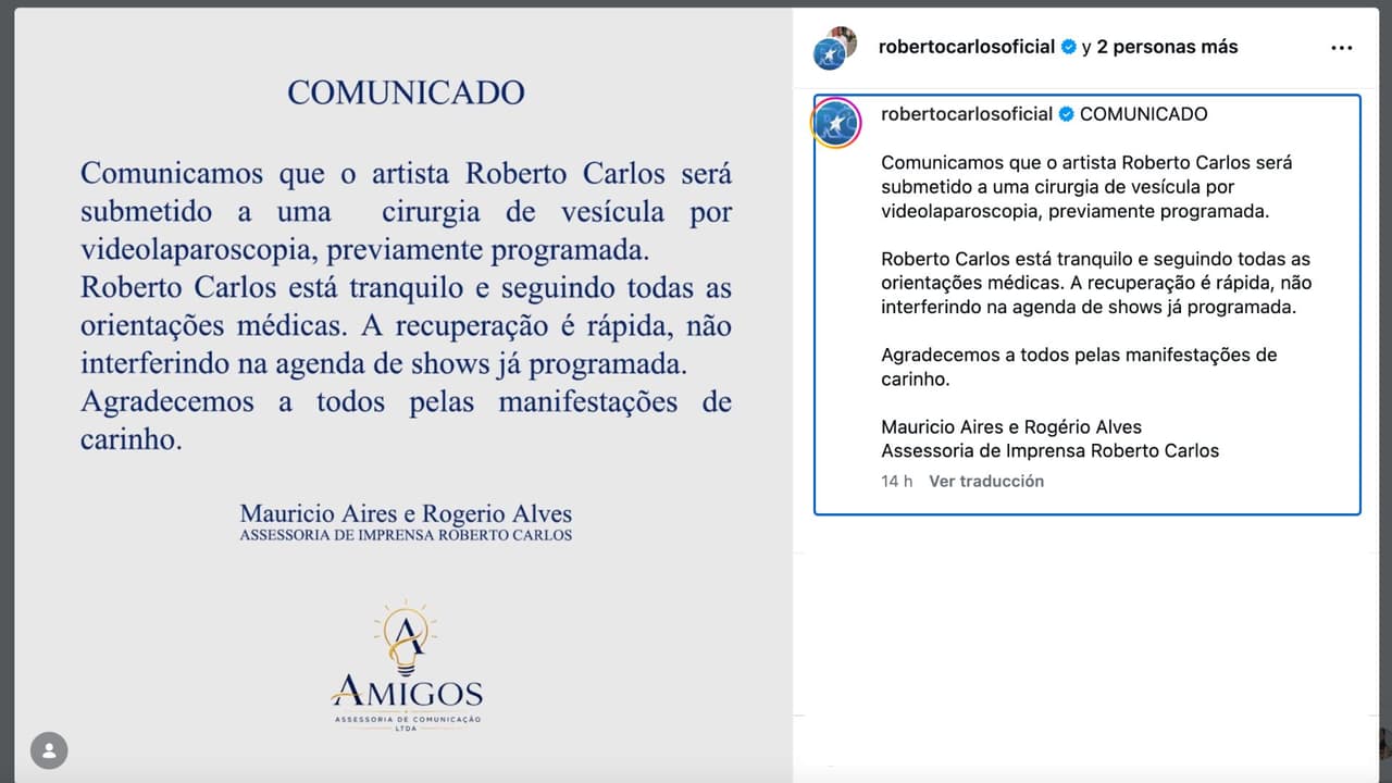 Roberto Carlos fue hospitalizado.