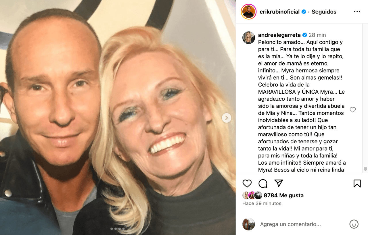 Andrea Legarreta lamenta la muerte de la mamá de Erik Rubín