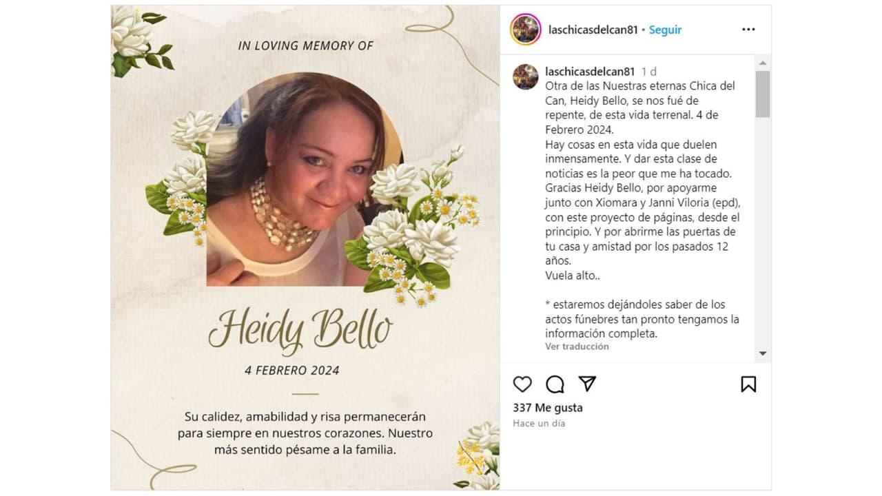 La cantante Heidy Bello murió a los 51 años.