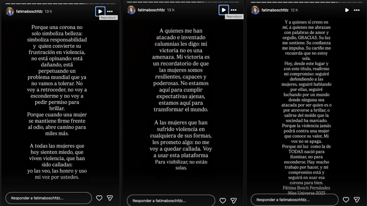 Fátima Bosch se defiende tras críticas que ha recibido en redes sociales tras ganar Miss Universo 2025