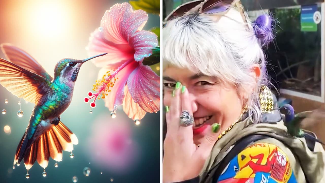 Colibrí confunde el cabello de una joven con una flor y queda captado en video: Es de buena suerte