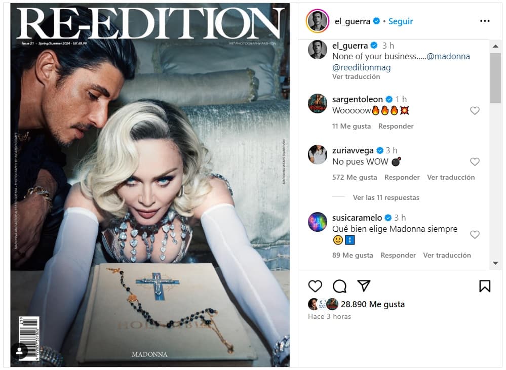 Alberto Guerra junto a Madonna para la portada de una revista.