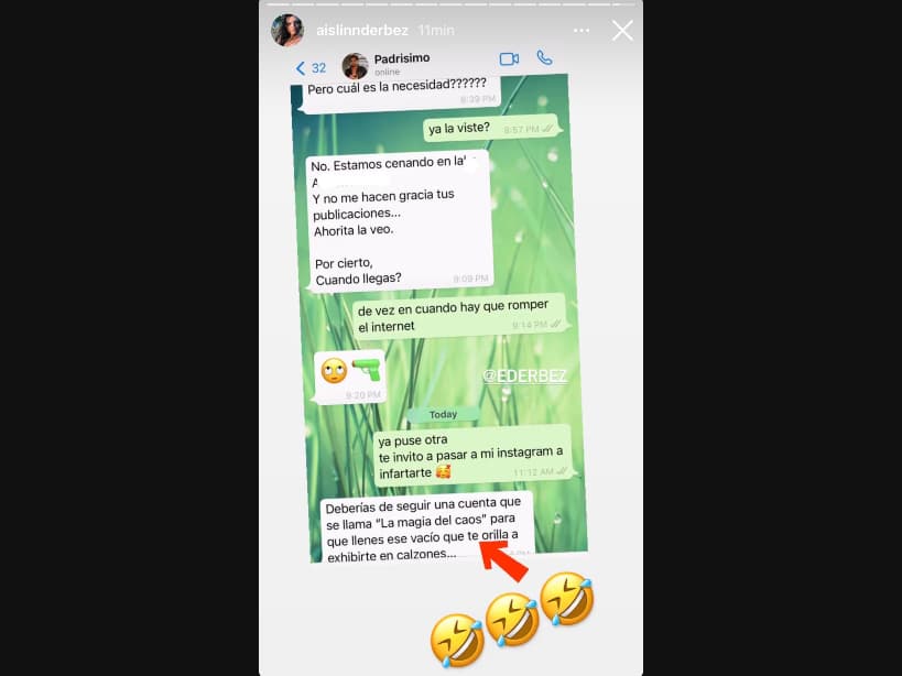 Aislinn Derbez exhibe cómo la regañó Eugenio Derbez por WhatsApp.