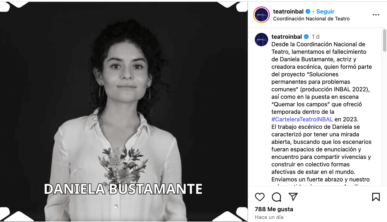 Anuncian muerte de la actriz Daniela Bustamante.