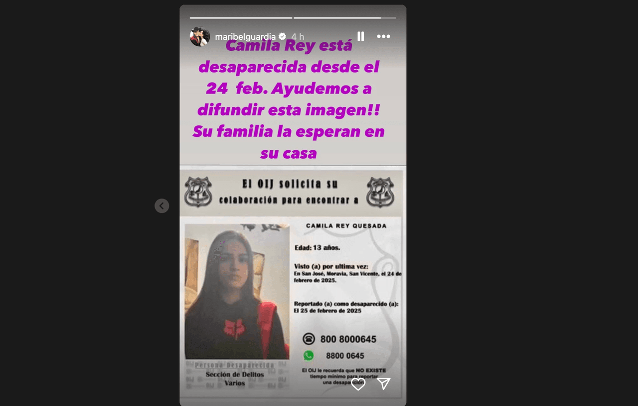 Maribel Guardia pide ayuda para encontrar a menor de edad desaparecida