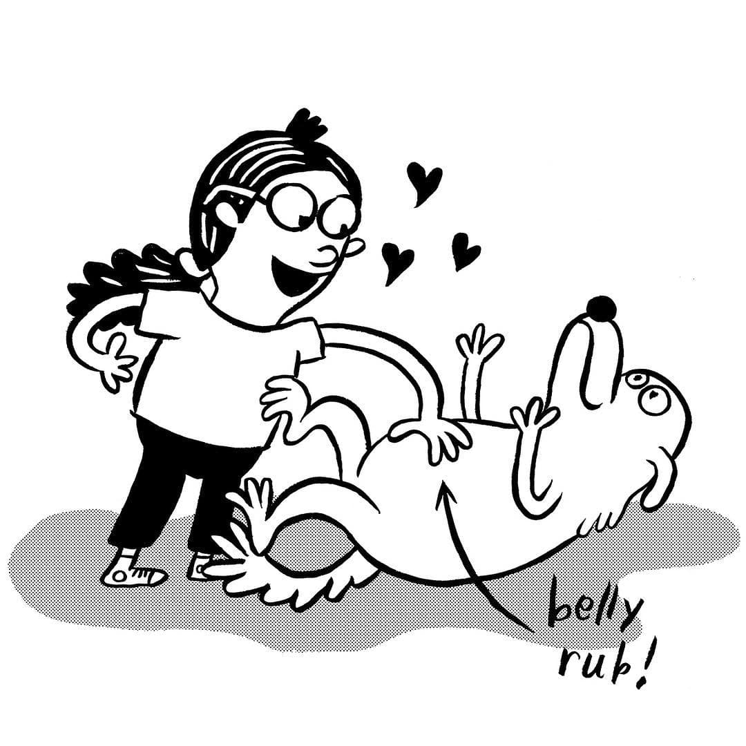 Sara Varon se dibujó junto a su perrita Sweet Pea