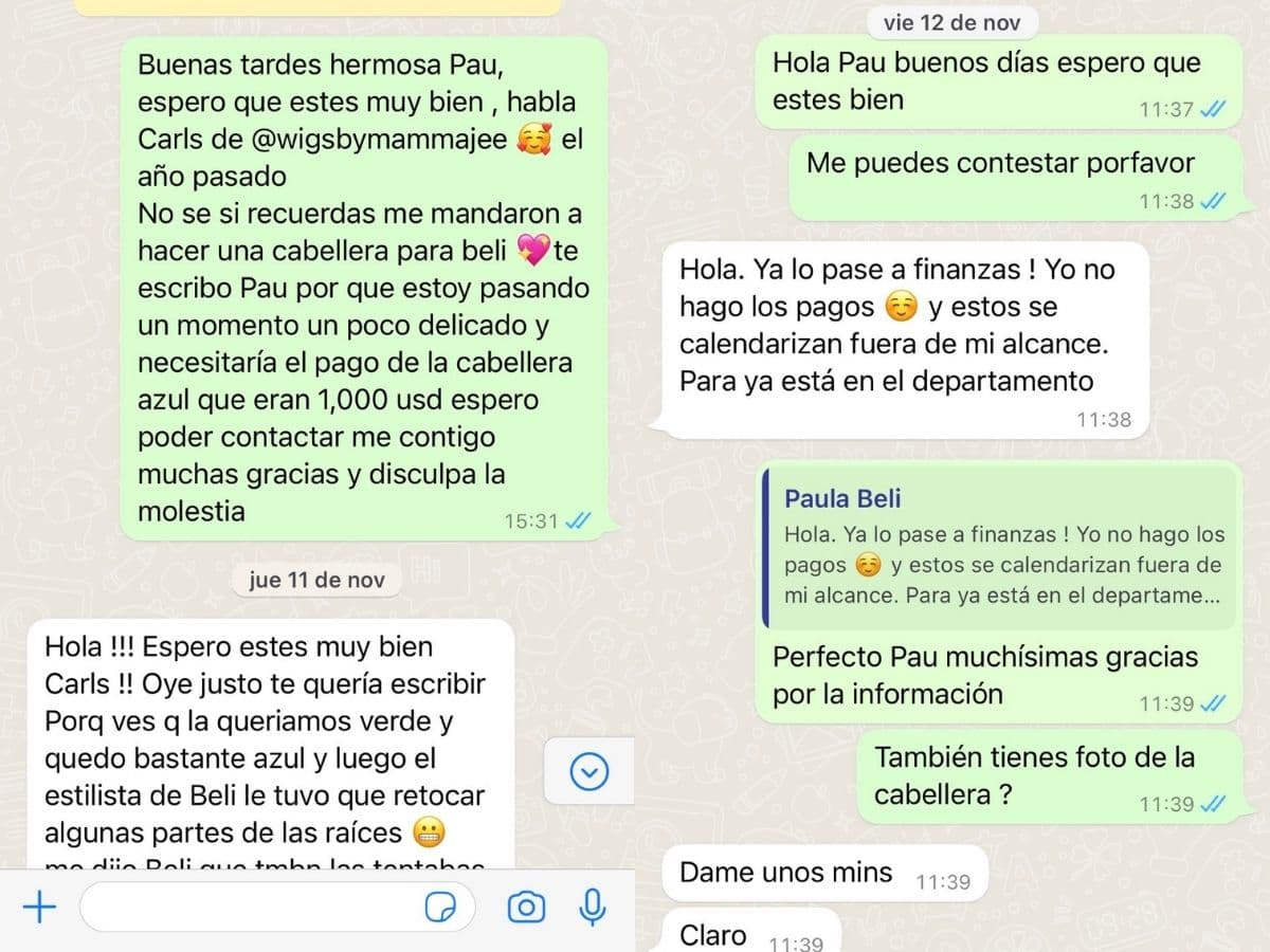 Estos son los mensajes que Carls envió al equipo de Belinda.