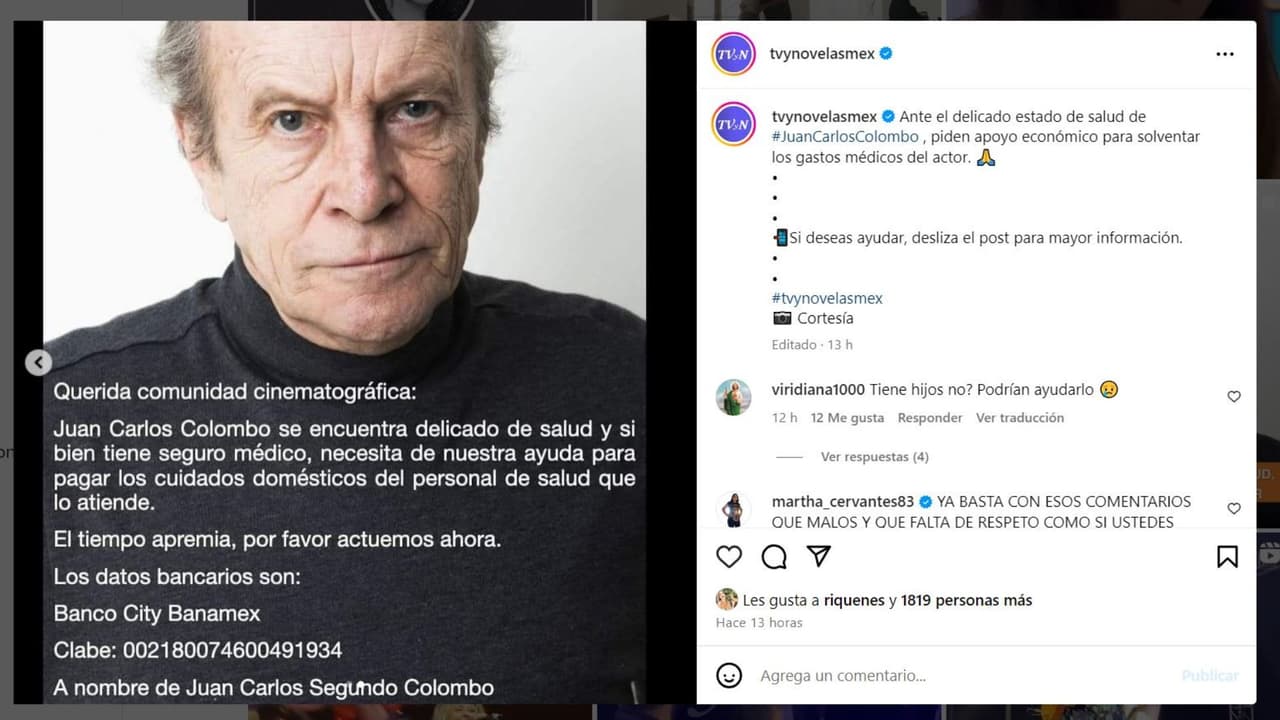 Piden ayuda para el actor Juan Carlos Colombo.