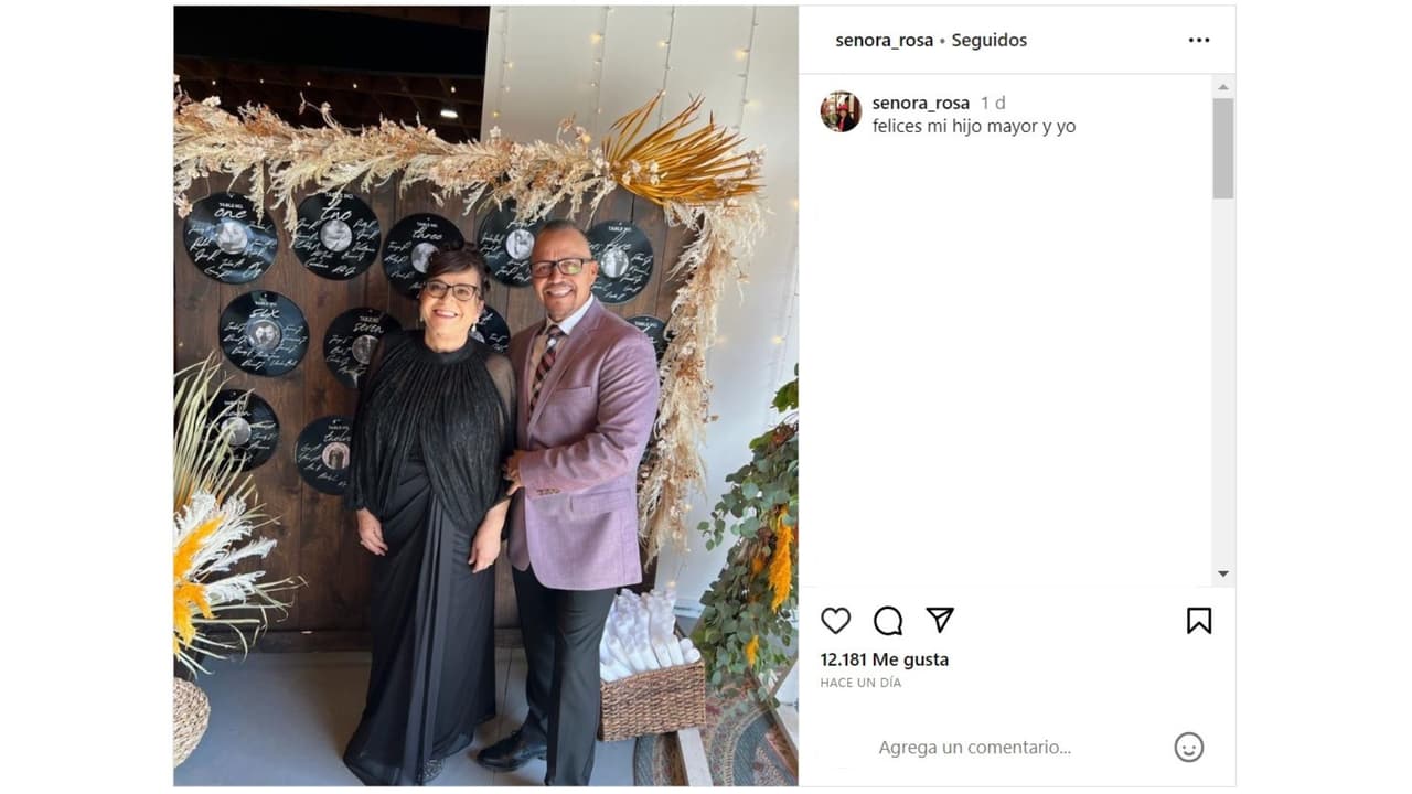 Rosa Saavedra y su hijo, Pedro Jr., en la renovación de votos de Jacqie Rivera y Mike Campos.