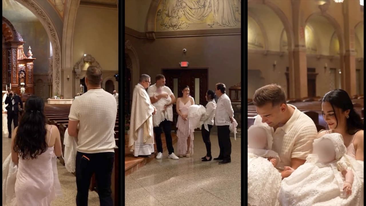 Martha Higareda y su esposo Lewis Howes muestran detalles del bautizo de sus gemelas