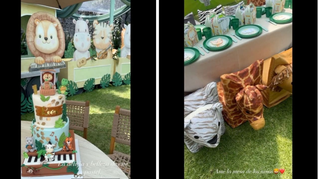 La mesa de niños de la fiesta de cumpleaños de León estuvo decorada con diversos animales