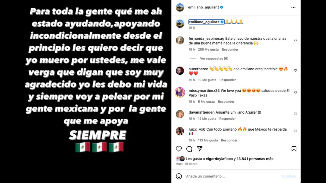 Emiliano Aguilar lanza mensaje de apoyo a sus fans mexicanos