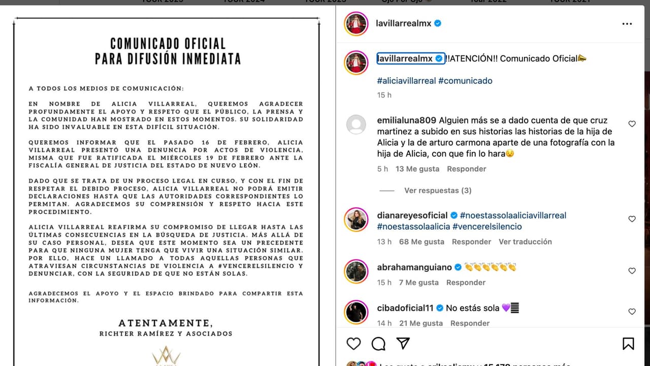 Alicia Villarreal lanza comunicado.