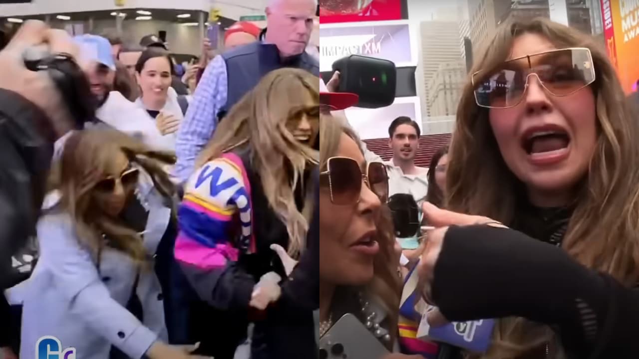 Reportera sufre caída viral al tropezar con Thalía en Times Square: Esto pasó