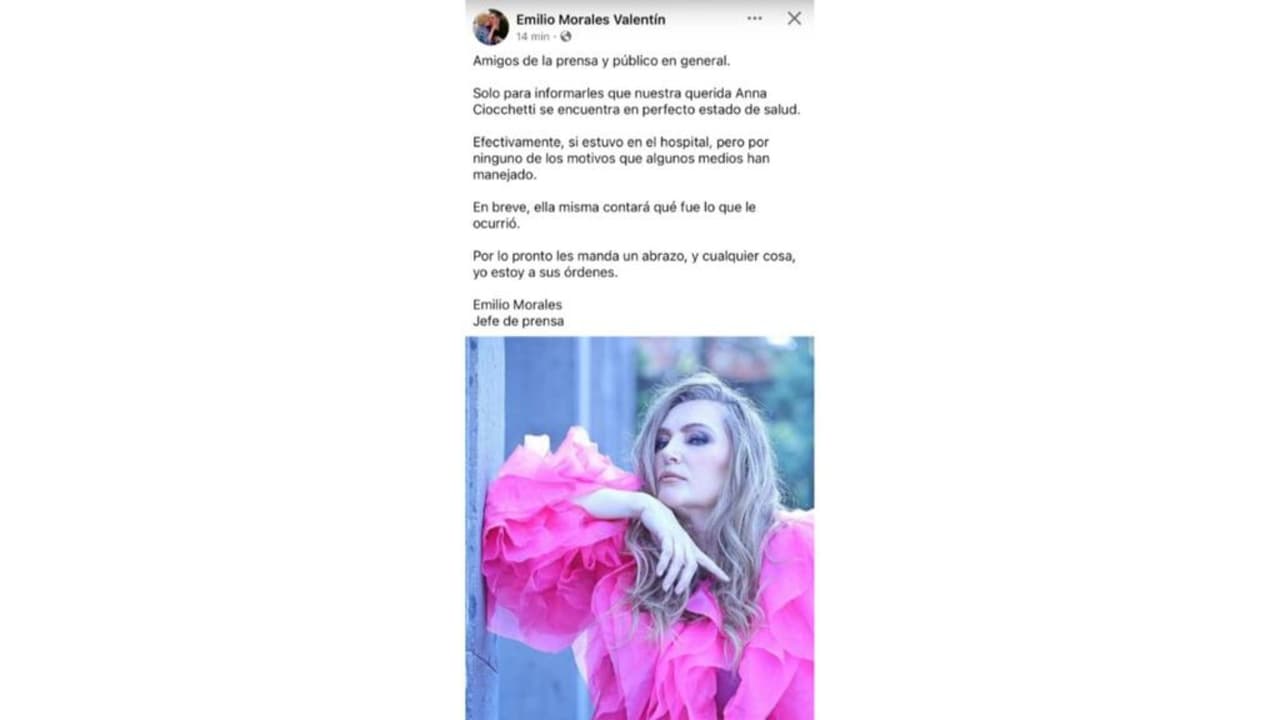 Comunicado sobre la salud de Anna Ciocchetti.