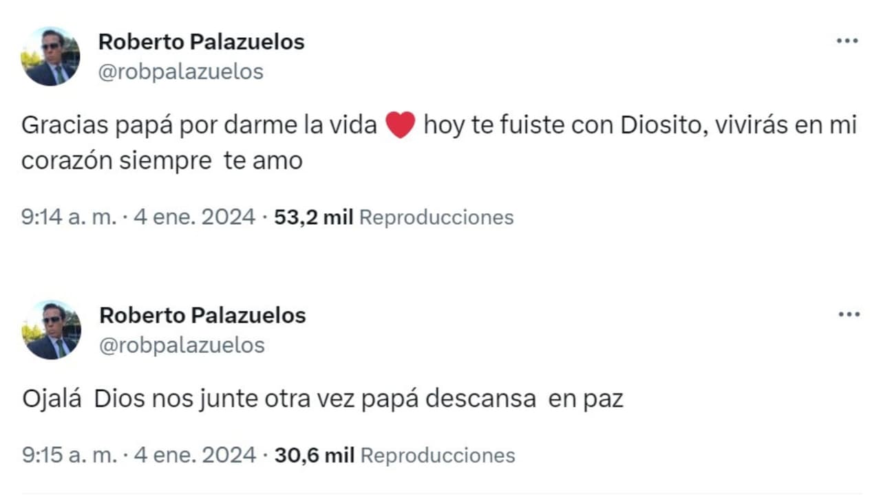 Roberto Palazuelos anunció la muerte de su padre, el señor Roberto Palazuelos Rosensweit, vía X.