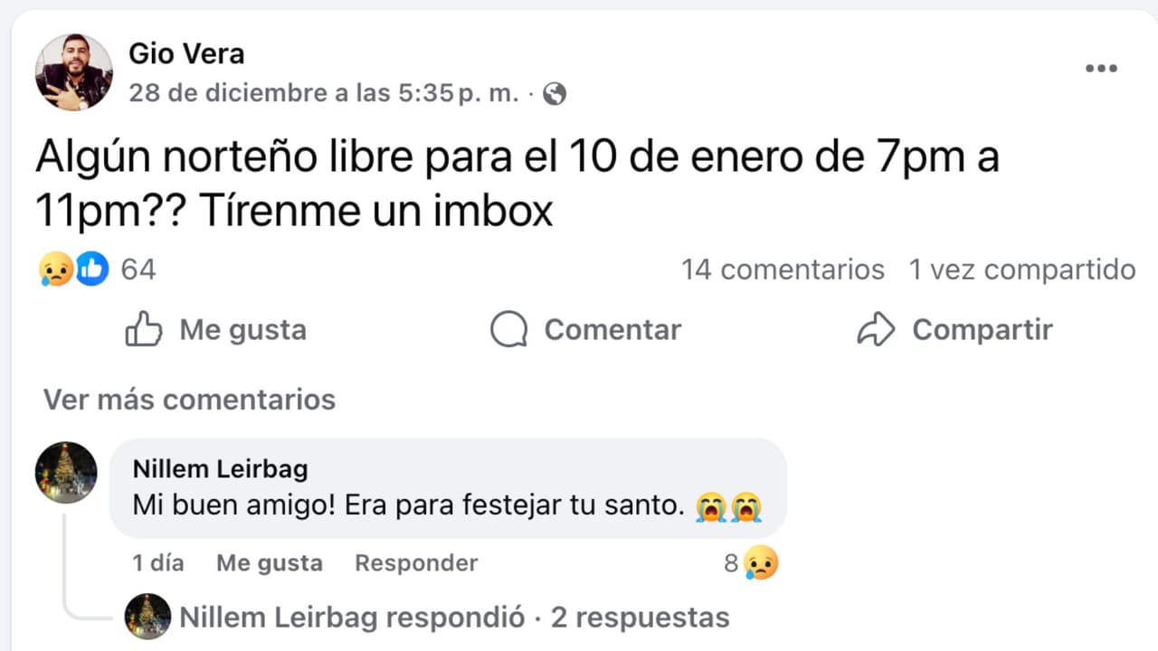 Último mensaje de Giovanni Vera.