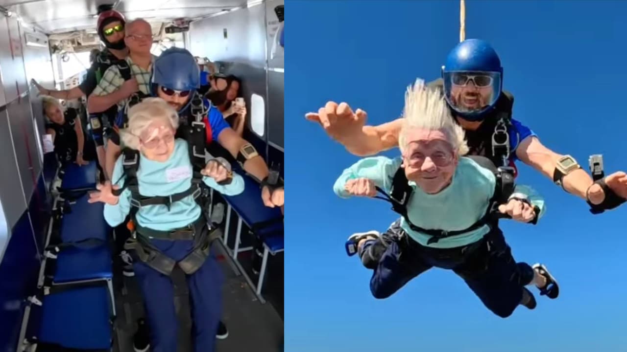 Abuelita de 104 años se lanzó en paracaídas para conseguir un nuevo récord.