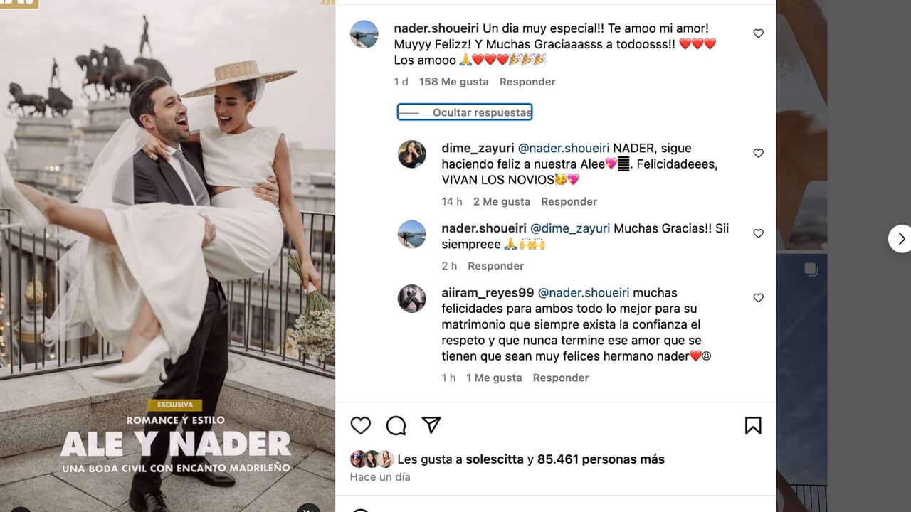Nader Shoueiry reacciona a las fotos de su boda con Alejandra Capetillo.
