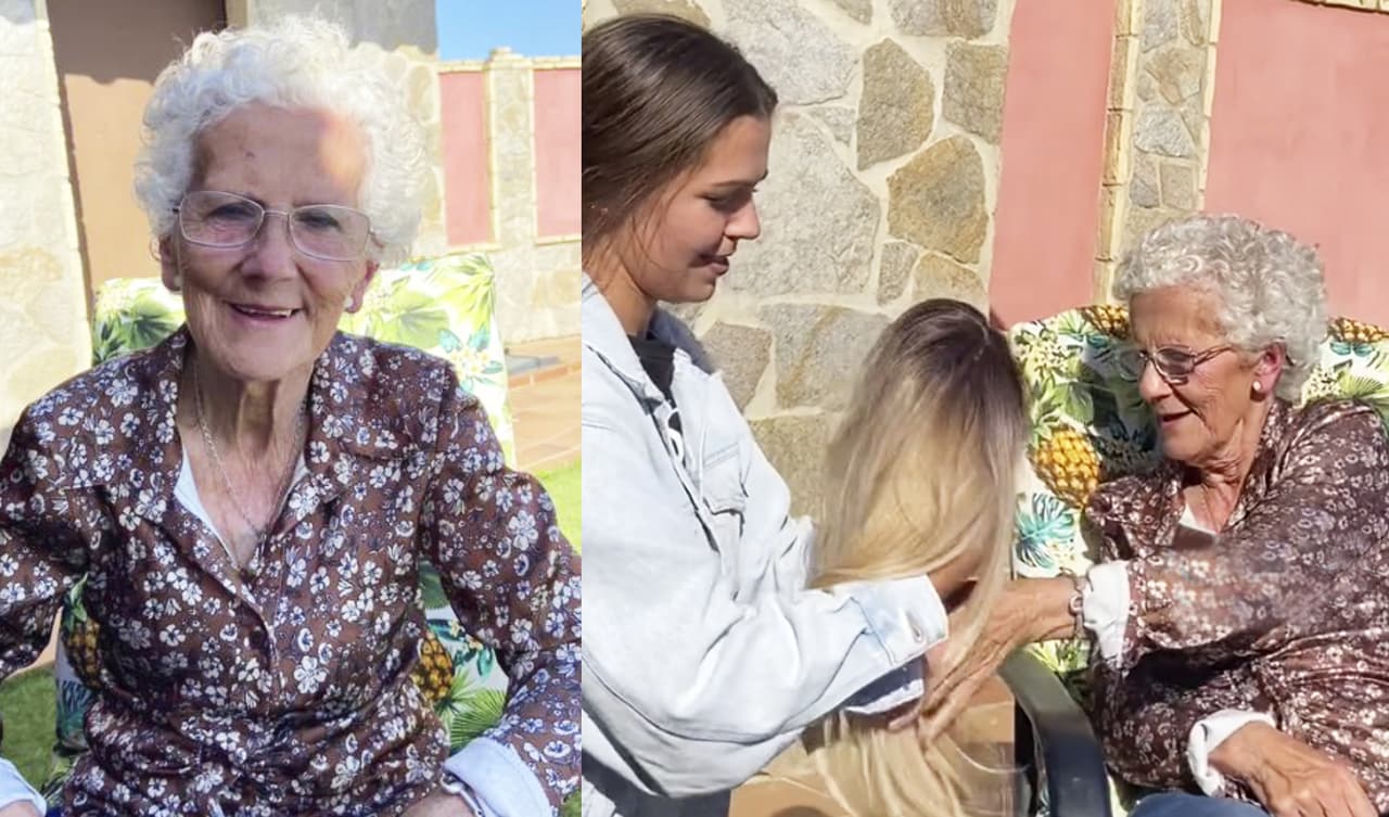 Abuelita que quería volver a tener pelo largo es sorprendida con peluca y su reacción te sacará una sonrisa
