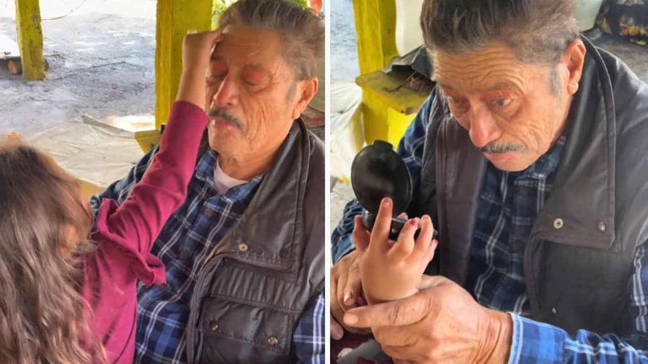 Abuelito se deja maquillar por su nieta y llena de ternura las redes: Esa nena es la más afortunada