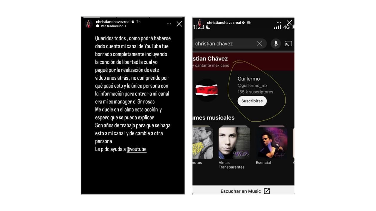 El cantante denunció que su canal de YouTube fue borrado.