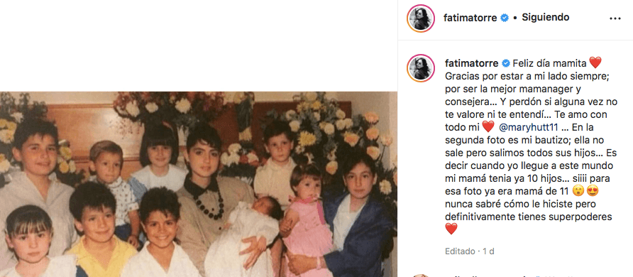 Fátima Torre recuerda con foto cómo fue ser la menor de 11 hermanos