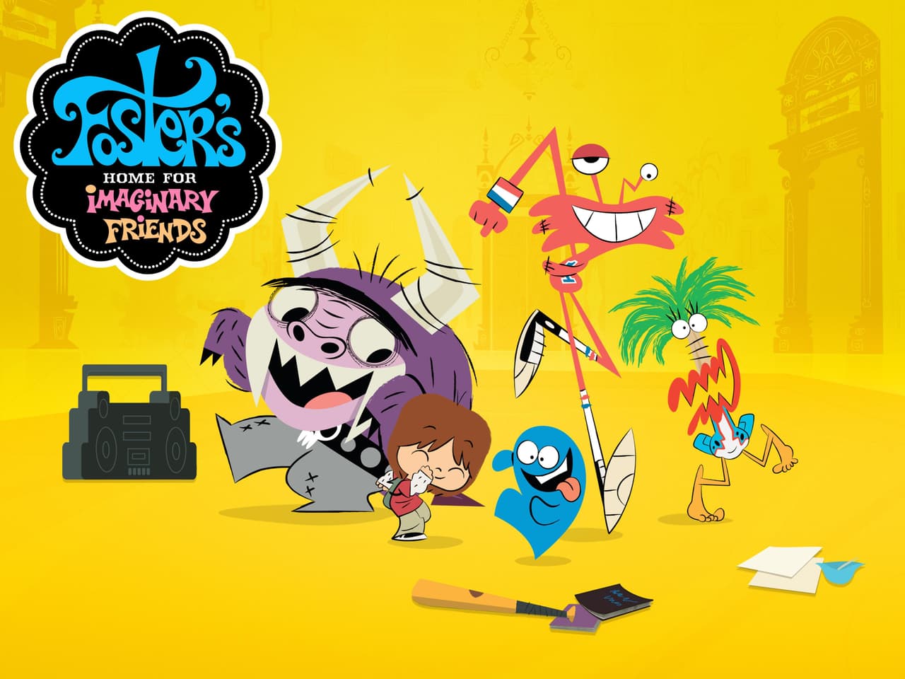 Eduardo, Mac, Boo, Wilt y Coco de la caricatura 'Mansión Foster para amigos imaginarios'