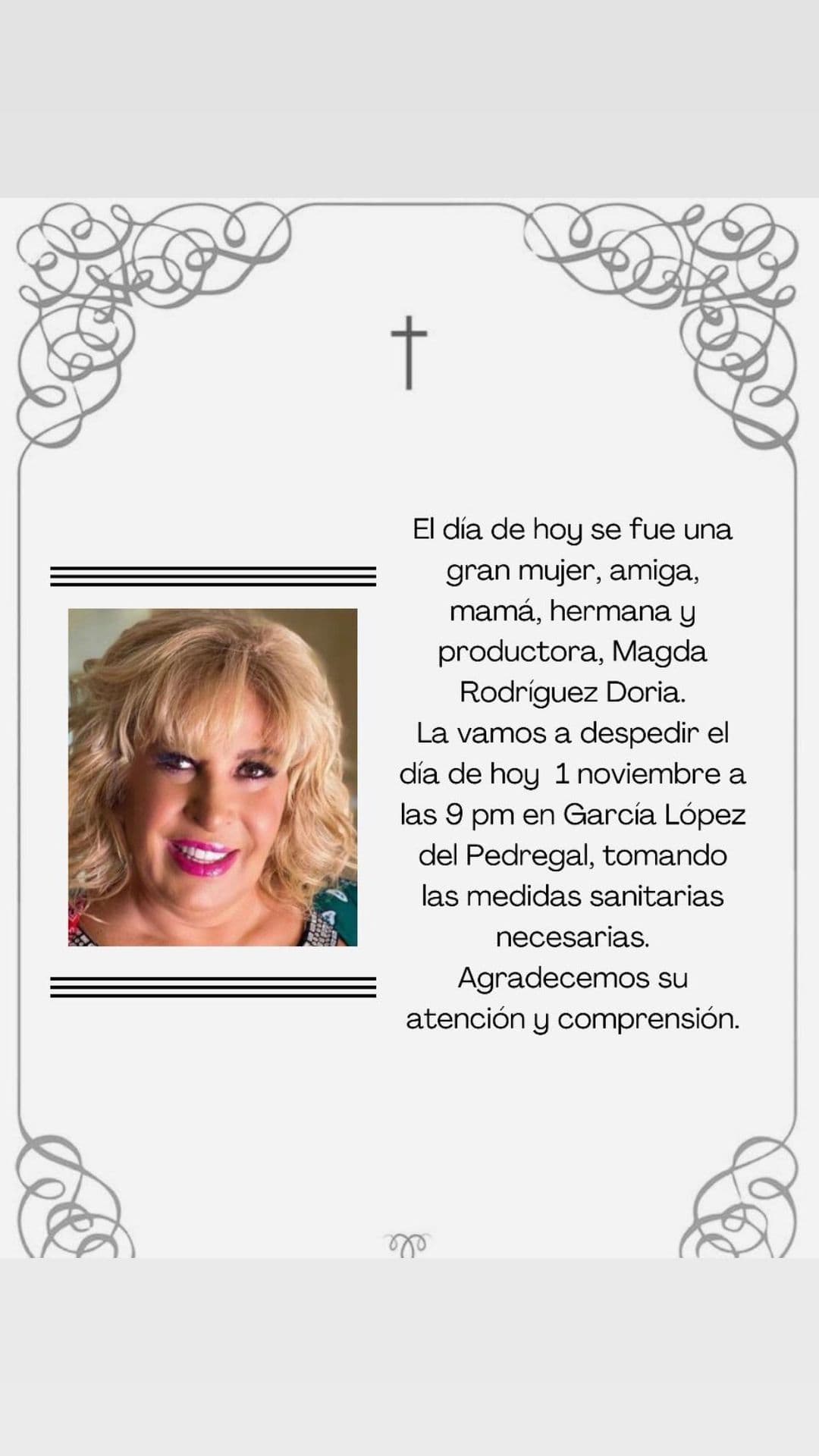 La productora será despedida esta noche en una funeraria al sur de la Ciudad de México.