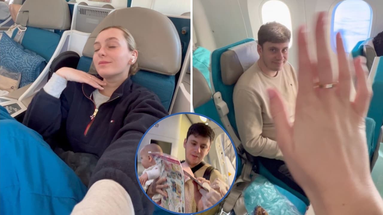 Tiktoker es criticada por dejar a su novio y su hija en clase turista mientras ella disfrutó de los lujos de la primera clase