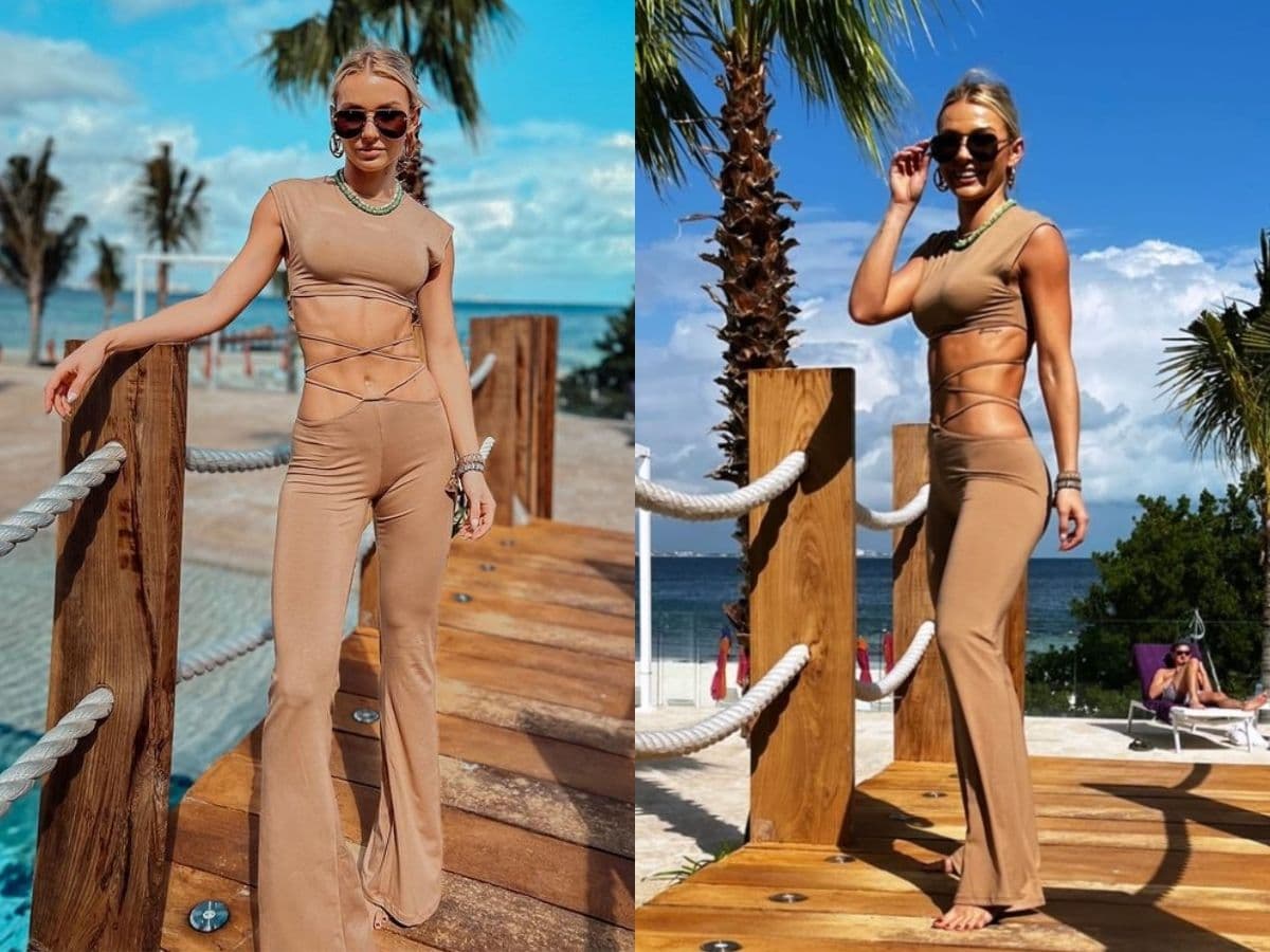 Así como el impresionante abdomen marcado que lució la actriz en su paseo por la playa.