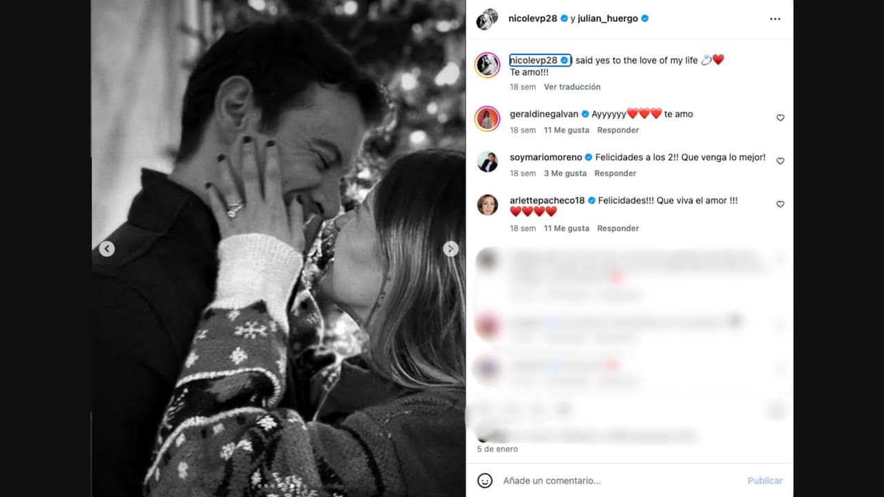 Nicole Vale se compremitó con el actor Julián Huargo el 5 de enero de 2026