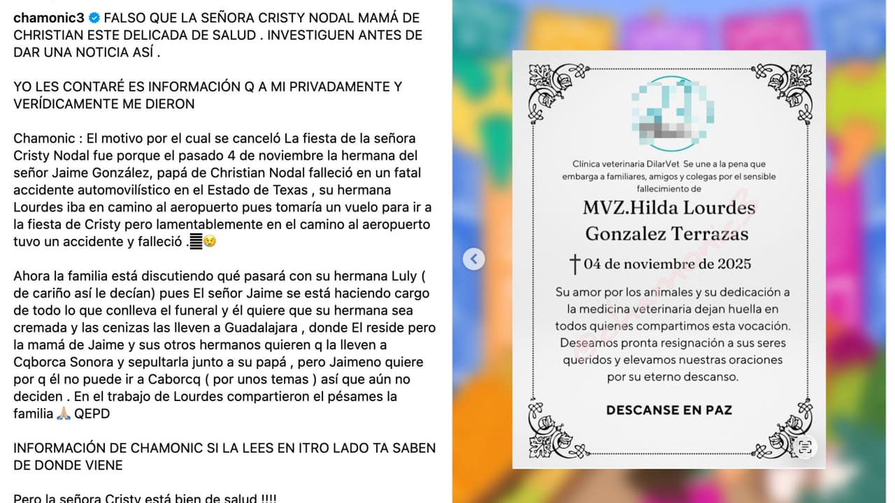 Aseguran que la tía de Nodal murió en un accidente automovilístico el pasado 4 de noviembre.