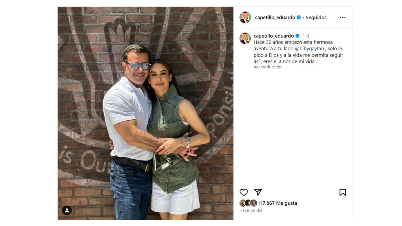 Eduardo Capetillo y Biby Gaytán celebran 30 años de casados.