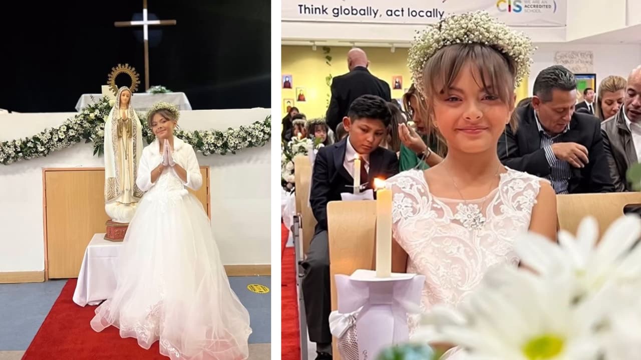 Rafaela, nieta de Verónica Castro, en su primera comunión.