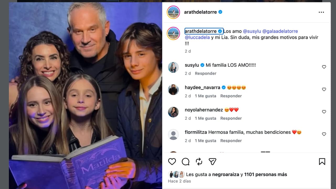 Arath de la Torre, Susy Lu y sus tres hijos: Gala, Lía y Lucca.