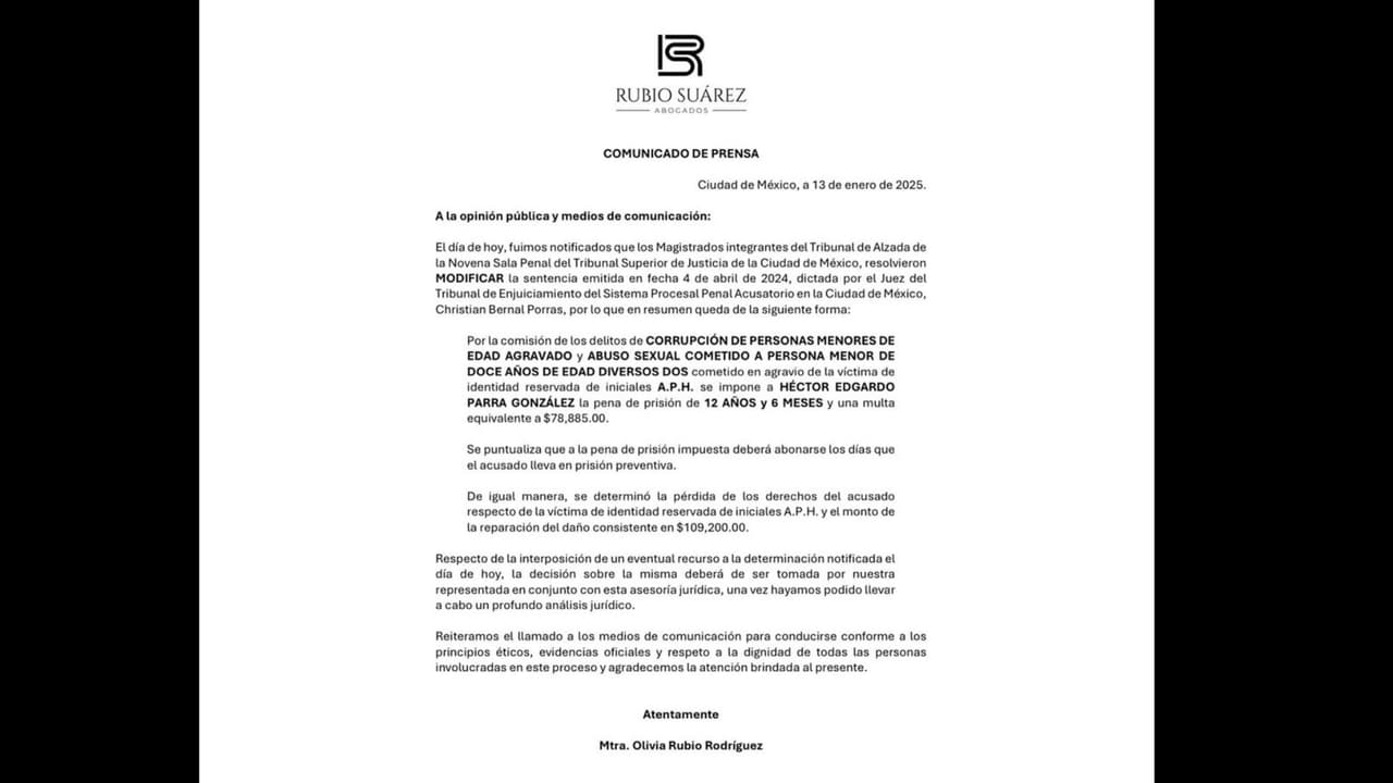 Lanzan un comunicado sobre la reducción de sentencia de Héctor Parra
