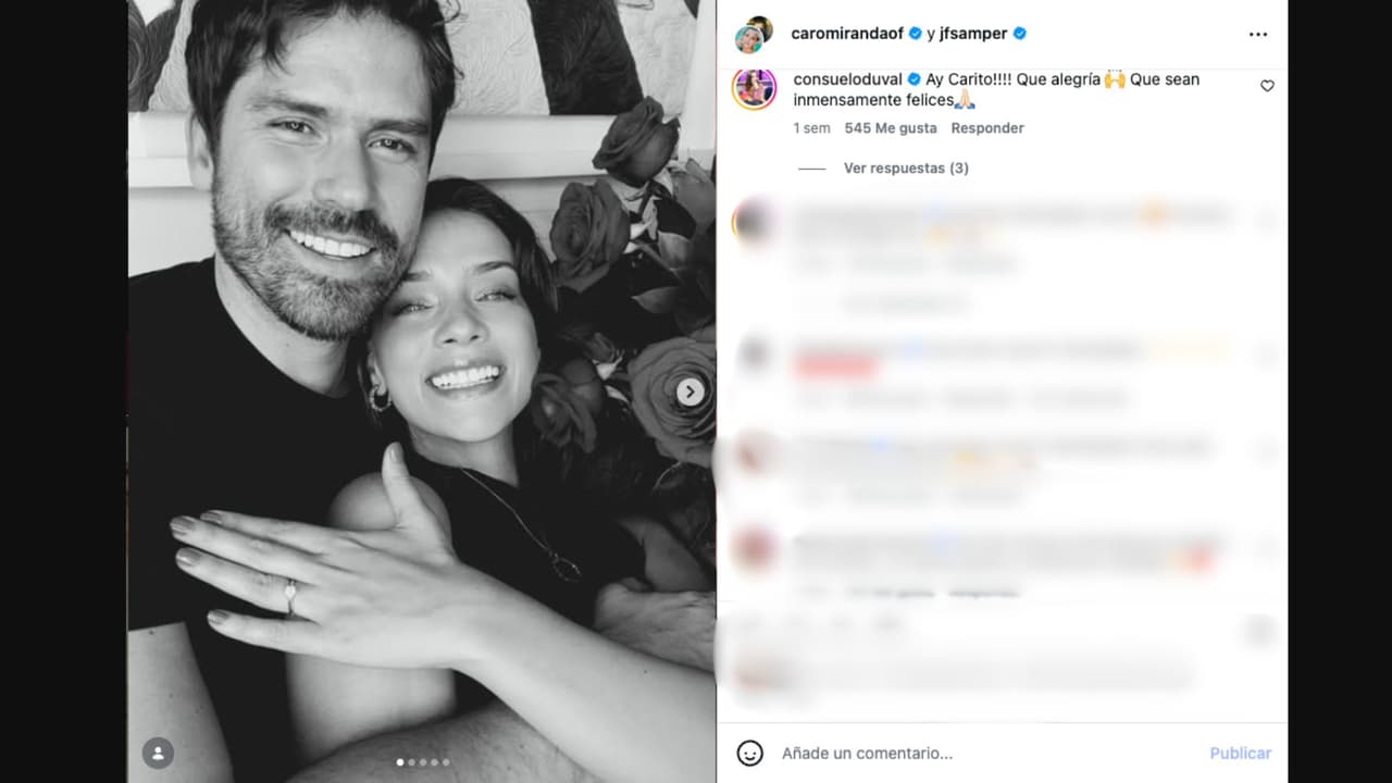 Consuelo Duval reacciona a la noticia del compromiso de Carolina Miranda