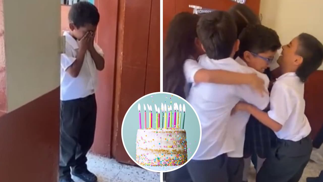 Sorprenden a niño con fiesta de cumpleaños sorpresa en su escuela: la primera de toda su vida